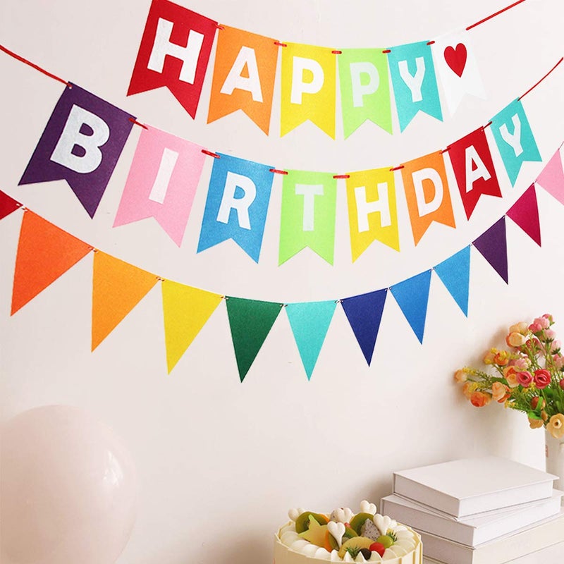 REMASS Rainbow Happy Birthday Banner - Colorful Felt Bunting Party Sign for Decorations and Supplies for Kids, Adults, Boys and Girls - Image 2